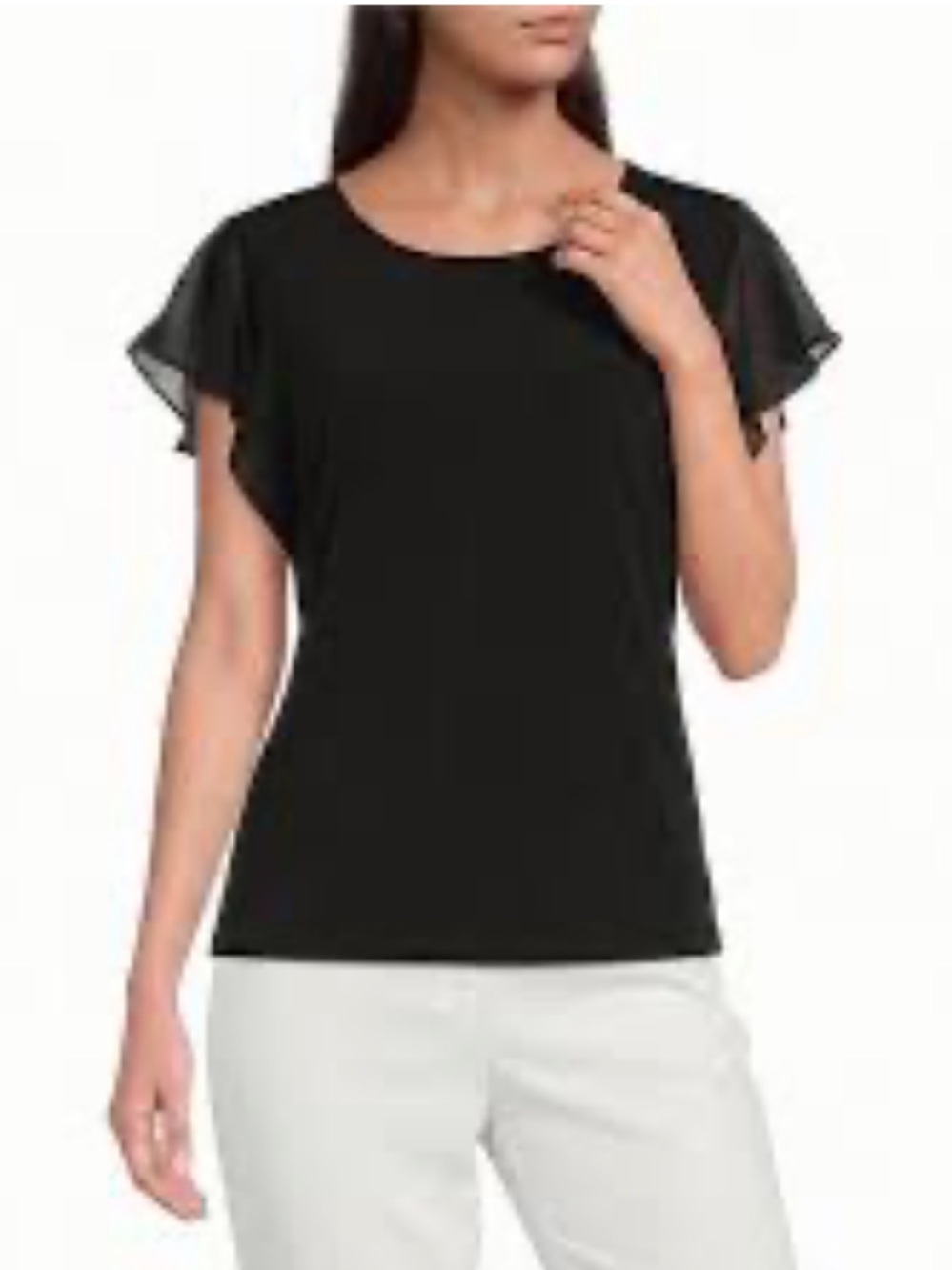 Calvin Klein Black Chiffon Flutter-Sleeve Top